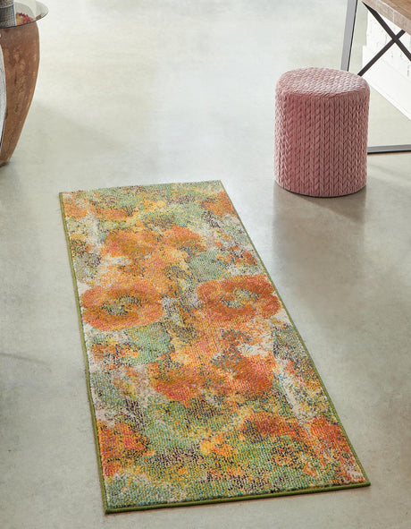 Green 2' x 6' Haerfest Runner Area Rug Abstract Super Colorful Modern Vivid Carpet for Unique Interior Design Room Decorating for Sale at Rug Engine