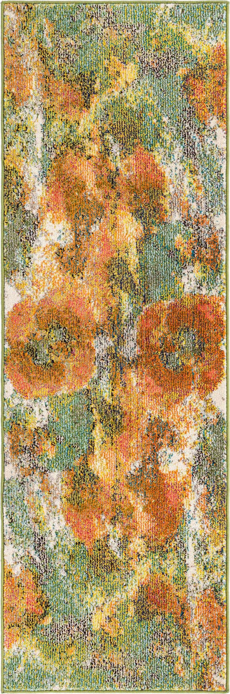 Green 2' x 6' Haerfest Runner Area Rug Abstract Super Colorful Modern Vivid Carpet for Unique Interior Design Room Decorating for Sale at Rug Engine