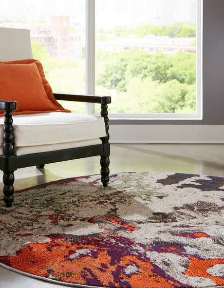 Multicolor 7' 10 x 7' 10 Haerfest Round Area Rug Abstract Super Colorful Modern Vivid Carpet for Unique Interior Design Room Decorating for Sale at Rug Engine