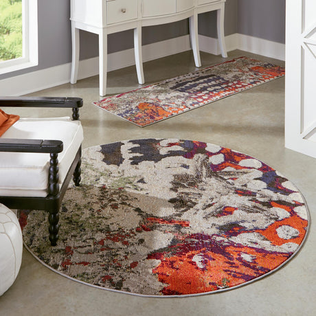 Multicolor 7' 10 x 7' 10 Haerfest Round Area Rug Abstract Super Colorful Modern Vivid Carpet for Unique Interior Design Room Decorating for Sale at Rug Engine