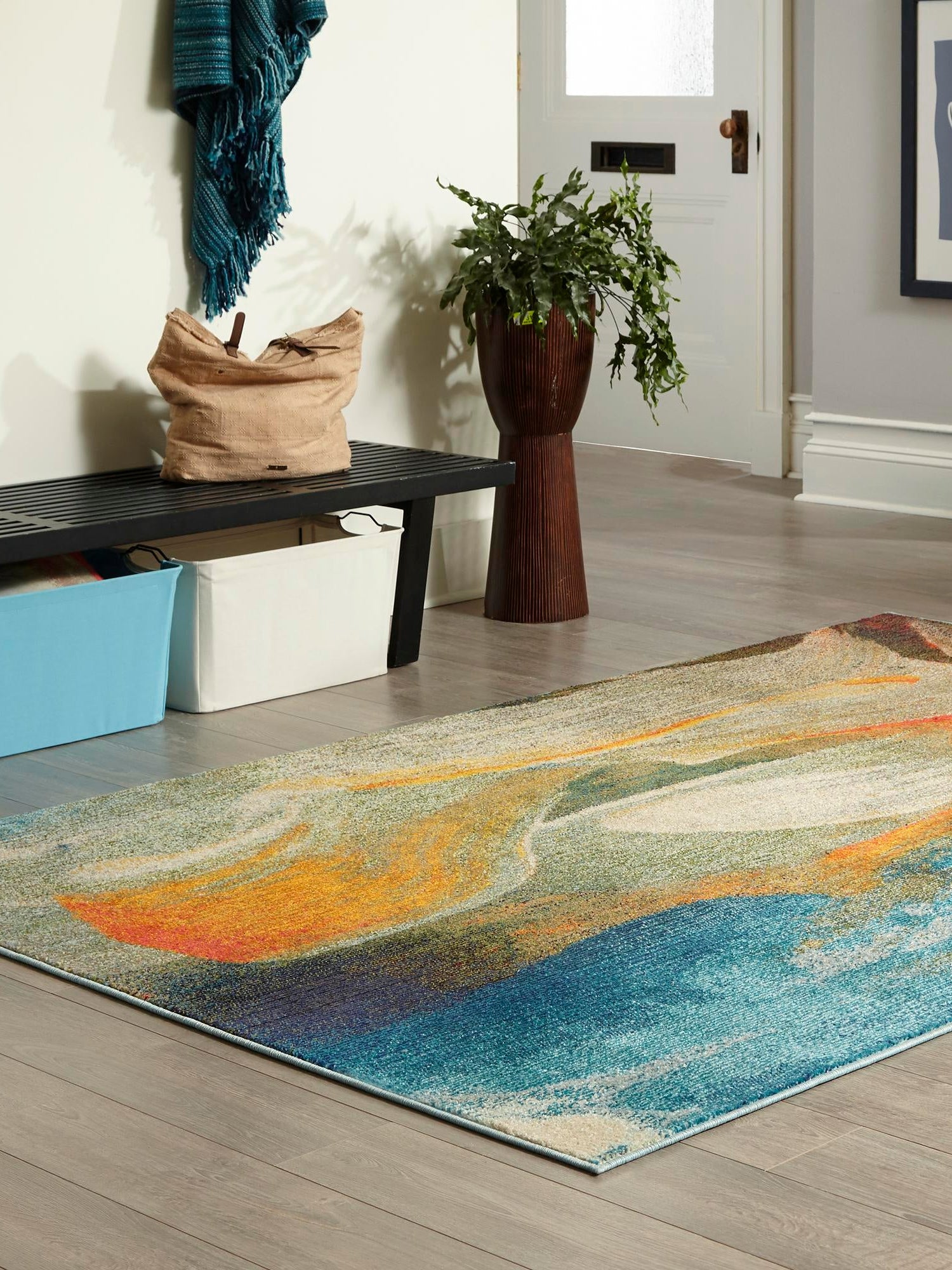 Blue 9' x 12' Haerfest Rectangle Area Rug Abstract Super Colorful Modern Vivid Carpet for Unique Interior Design Room Decorating for Sale at Rug Engine