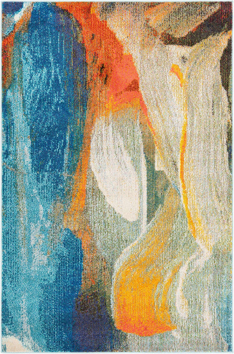 Blue 4' x 6' Haerfest Rectangle Area Rug Abstract Super Colorful Modern Vivid Carpet for Unique Interior Design Room Decorating for Sale at Rug Engine