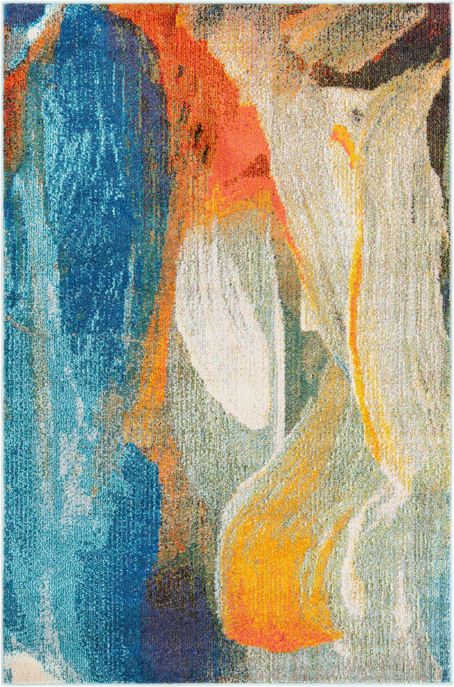 Blue 4' x 6' Haerfest Rectangle Area Rug Abstract Super Colorful Modern Vivid Carpet for Unique Interior Design Room Decorating for Sale at Rug Engine