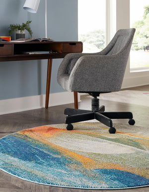 Blue 5' 3 x 5' 3 Haerfest Round Area Rug Abstract Super Colorful Modern Vivid Carpet for Unique Interior Design Room Decorating for Sale at Rug Engine