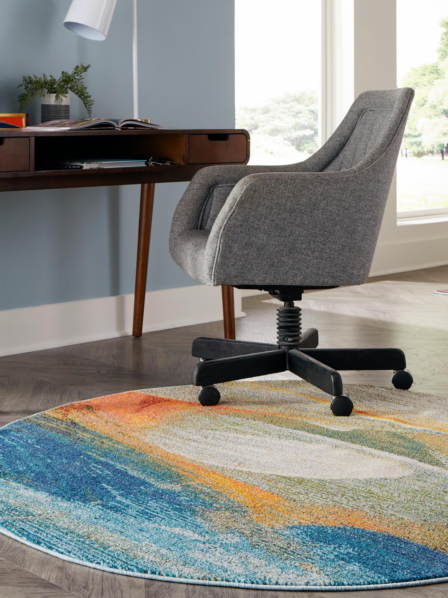 Blue 7' 10 x 7' 10 Haerfest Round Area Rug Abstract Super Colorful Modern Vivid Carpet for Unique Interior Design Room Decorating for Sale at Rug Engine