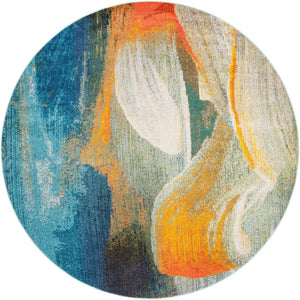 Blue 7' 10 x 7' 10 Haerfest Round Area Rug Abstract Super Colorful Modern Vivid Carpet for Unique Interior Design Room Decorating for Sale at Rug Engine