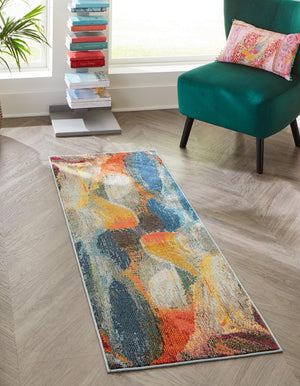 Blue 2' x 4' Haerfest Runner Area Rug Abstract Super Colorful Modern Vivid Carpet for Unique Interior Design Room Decorating for Sale at Rug Engine