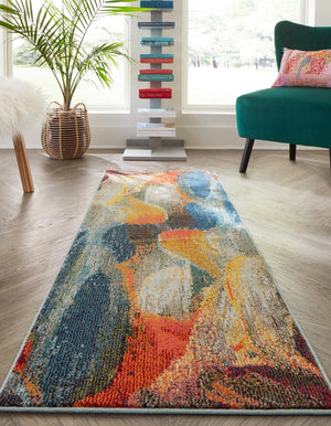 Blue 2' x 4' Haerfest Runner Area Rug Abstract Super Colorful Modern Vivid Carpet for Unique Interior Design Room Decorating for Sale at Rug Engine