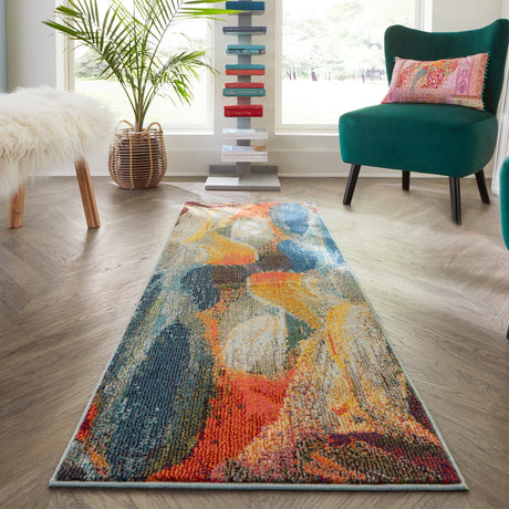 Blue 2' x 4' Haerfest Runner Area Rug Abstract Super Colorful Modern Vivid Carpet for Unique Interior Design Room Decorating for Sale at Rug Engine