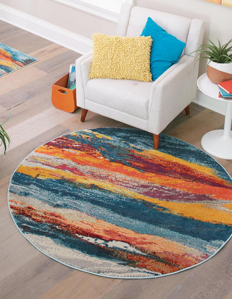 Multicolor 7' 10 x 7' 10 Haerfest Round Area Rug Abstract Super Colorful Modern Vivid Carpet for Unique Interior Design Room Decorating for Sale at Rug Engine