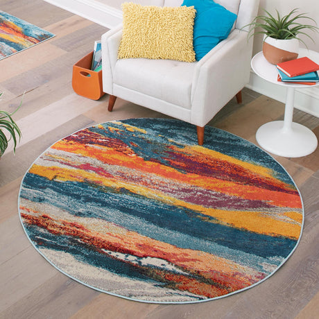 Multicolor 7' 10 x 7' 10 Haerfest Round Area Rug Abstract Super Colorful Modern Vivid Carpet for Unique Interior Design Room Decorating for Sale at Rug Engine