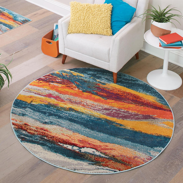 Multicolor 7' 10 x 7' 10 Haerfest Round Area Rug Abstract Super Colorful Modern Vivid Carpet for Unique Interior Design Room Decorating for Sale at Rug Engine