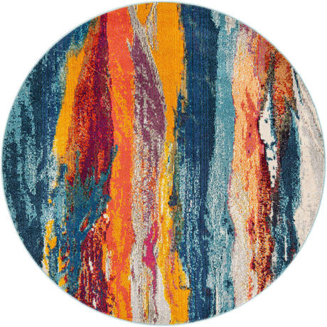 Multicolor 5' 3 x 5' 3 Haerfest Round Area Rug Abstract Super Colorful Modern Vivid Carpet for Unique Interior Design Room Decorating for Sale at Rug Engine