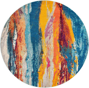 Multicolor 7' 10 x 7' 10 Haerfest Round Area Rug Abstract Super Colorful Modern Vivid Carpet for Unique Interior Design Room Decorating for Sale at Rug Engine