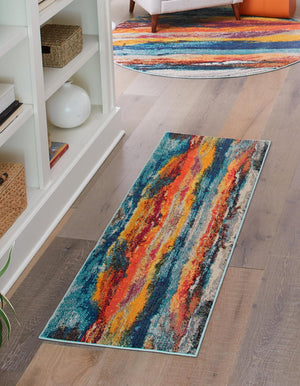 Multicolor 2' x 6' Haerfest Runner Area Rug Abstract Super Colorful Modern Vivid Carpet for Unique Interior Design Room Decorating for Sale at Rug Engine