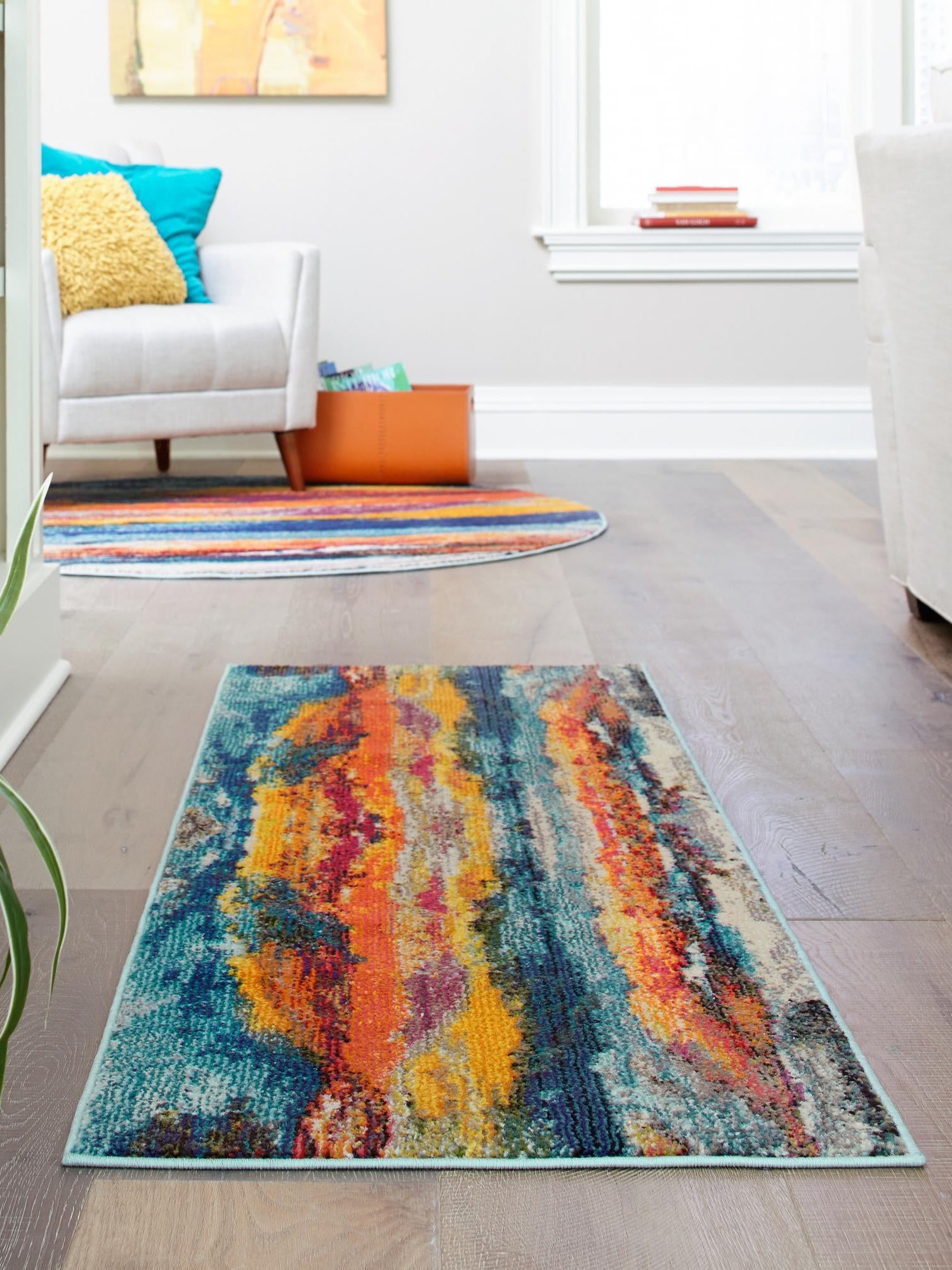 Multicolor 2' x 6' Haerfest Runner Area Rug Abstract Super Colorful Modern Vivid Carpet for Unique Interior Design Room Decorating for Sale at Rug Engine