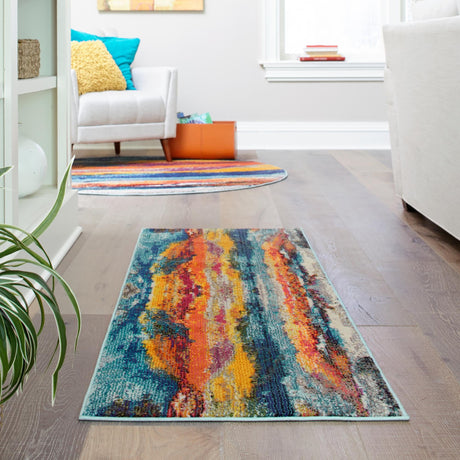 Multicolor 2' x 4' Haerfest Runner Area Rug Abstract Super Colorful Modern Vivid Carpet for Unique Interior Design Room Decorating for Sale at Rug Engine