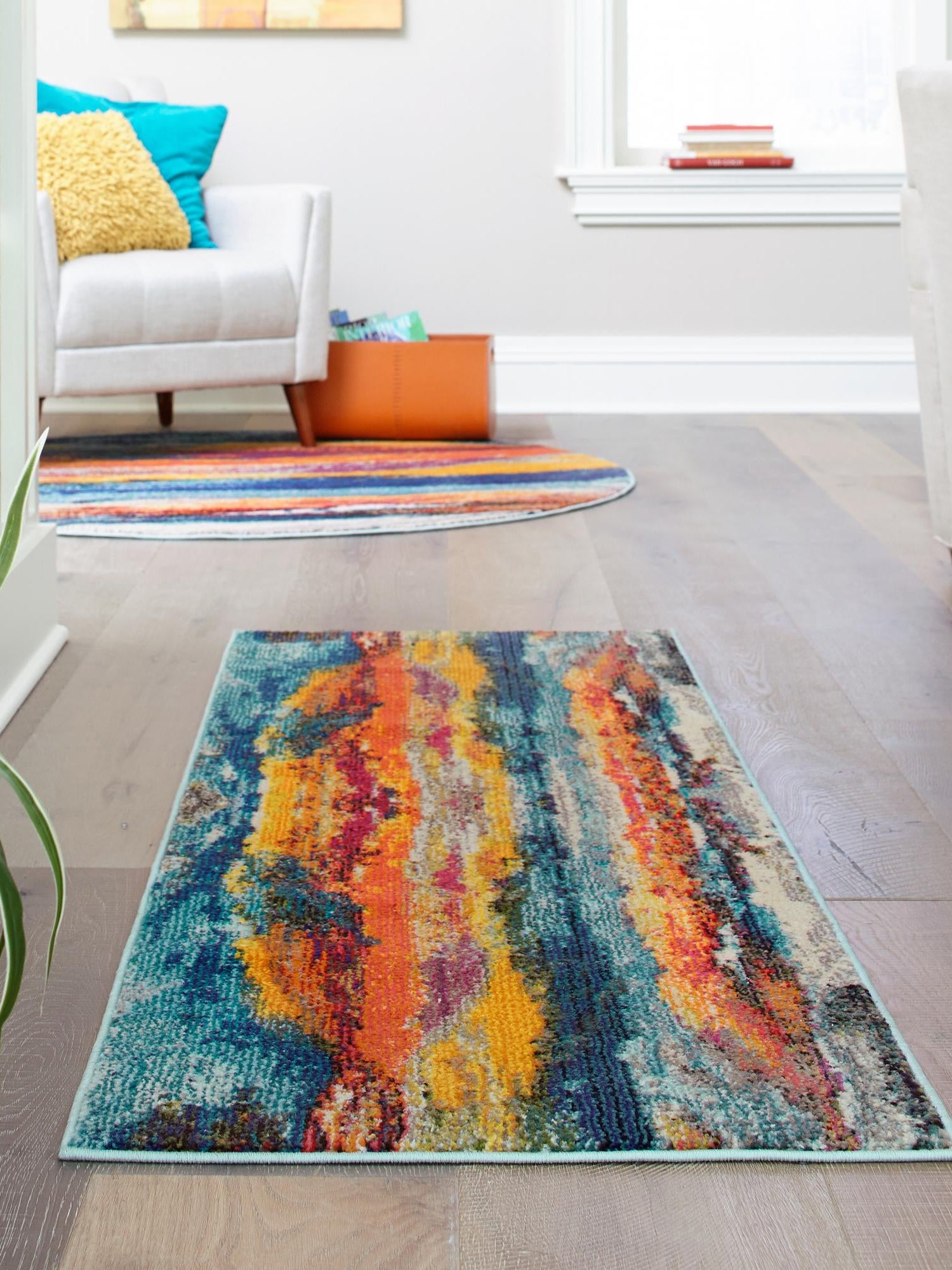 Multicolor 2' x 6' Haerfest Runner Area Rug Abstract Super Colorful Modern Vivid Carpet for Unique Interior Design Room Decorating for Sale at Rug Engine