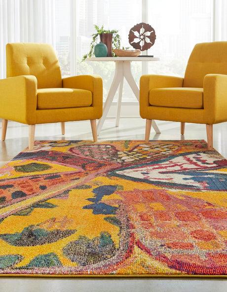 Yellow 5' 3 x 8' Haerfest Rectangle Area Rug Abstract Super Colorful Modern Vivid Carpet for Unique Interior Design Room Decorating for Sale at Rug Engine