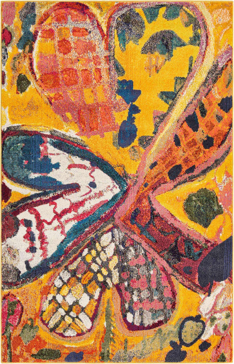 Yellow 5' 3 x 8' Haerfest Rectangle Area Rug Abstract Super Colorful Modern Vivid Carpet for Unique Interior Design Room Decorating for Sale at Rug Engine