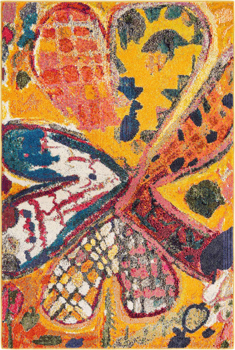 Yellow 4' x 6' Haerfest Rectangle Area Rug Abstract Super Colorful Modern Vivid Carpet for Unique Interior Design Room Decorating for Sale at Rug Engine