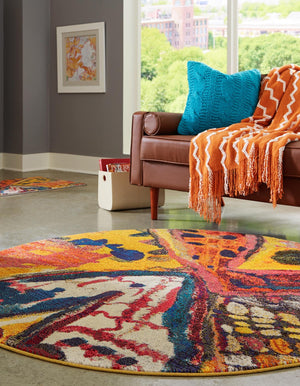 Yellow 7' 10 x 7' 10 Haerfest Round Area Rug Abstract Super Colorful Modern Vivid Carpet for Unique Interior Design Room Decorating for Sale at Rug Engine