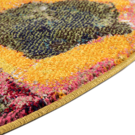 Yellow 5' 3 x 5' 3 Haerfest Round Area Rug Abstract Super Colorful Modern Vivid Carpet for Unique Interior Design Room Decorating for Sale at Rug Engine