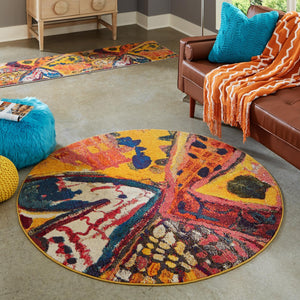 Yellow 7' 10 x 7' 10 Haerfest Round Area Rug Abstract Super Colorful Modern Vivid Carpet for Unique Interior Design Room Decorating for Sale at Rug Engine