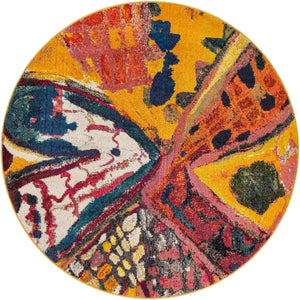 Yellow 5' 3 x 5' 3 Haerfest Round Area Rug Abstract Super Colorful Modern Vivid Carpet for Unique Interior Design Room Decorating for Sale at Rug Engine