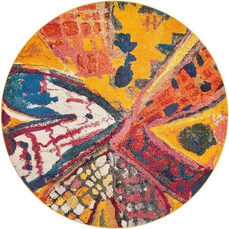 Yellow 7' 10 x 7' 10 Haerfest Round Area Rug Abstract Super Colorful Modern Vivid Carpet for Unique Interior Design Room Decorating for Sale at Rug Engine