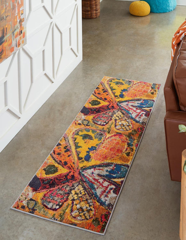 Yellow 2' x 6' Haerfest Runner Area Rug Abstract Super Colorful Modern Vivid Carpet for Unique Interior Design Room Decorating for Sale at Rug Engine