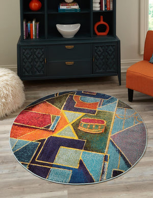 Multicolor 7' 10 x 7' 10 Haerfest Round Area Rug Abstract Super Colorful Modern Vivid Carpet for Unique Interior Design Room Decorating for Sale at Rug Engine