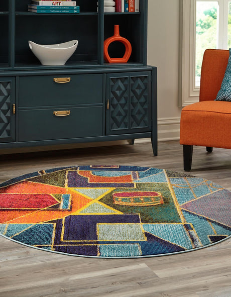 Multicolor 7' 10 x 7' 10 Haerfest Round Area Rug Abstract Super Colorful Modern Vivid Carpet for Unique Interior Design Room Decorating for Sale at Rug Engine