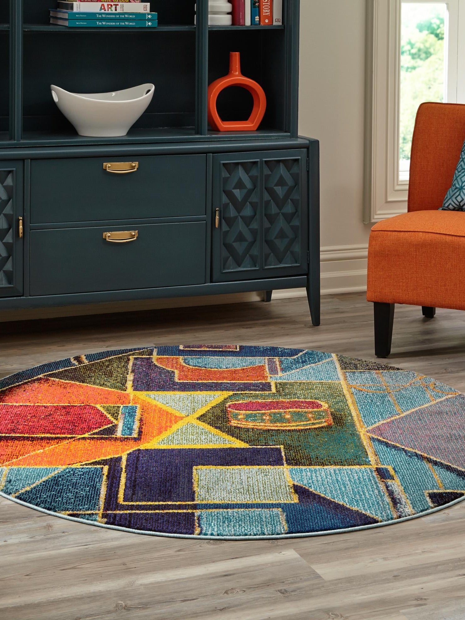 Multicolor 5' 3 x 5' 3 Haerfest Round Area Rug Abstract Super Colorful Modern Vivid Carpet for Unique Interior Design Room Decorating for Sale at Rug Engine