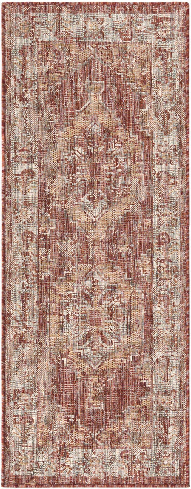 Rust Red 2' x 5' 3 Outdoor Traditional Runner Area Rug Weather Resistant for Patio, Deck, Terrace, Balcony, Porch Classical Design Outside Carpet for Sale at Rug Engine