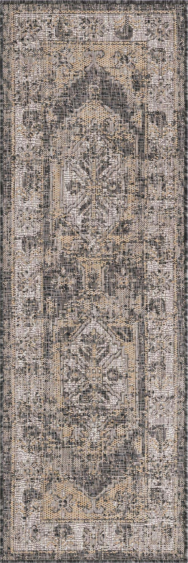 Charcoal 2' x 5' 3 Outdoor Traditional Runner Area Rug Weather Resistant for Patio, Deck, Terrace, Balcony, Porch Classical Design Outside Carpet for Sale at Rug Engine