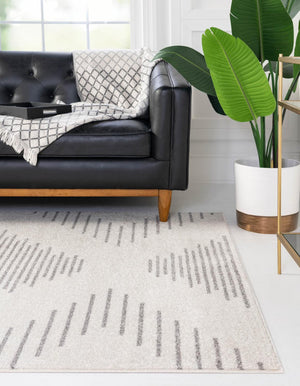 Ivory and Gray 7' 1 x 10' Kai Rectangle Area Rug Easy Clean 100% Polypropylene With Cotton Backing Modern Geometric Carpet for Living, Dining, Office, Bedroom for Sale at Rug Engine