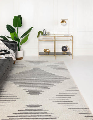 Ivory and Gray 4' 1 x 6' 1 Kai Rectangle Area Rug Easy Clean 100% Polypropylene With Cotton Backing Modern Geometric Carpet for Living, Dining, Office, Bedroom for Sale at Rug Engine