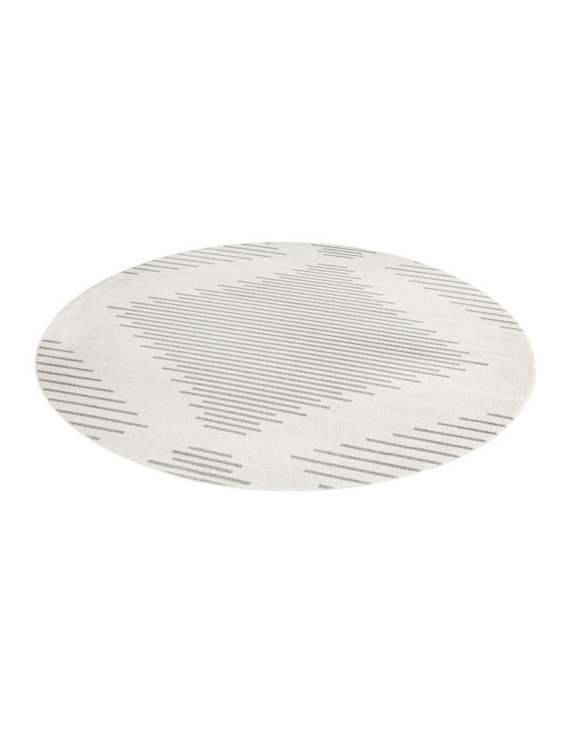 Ivory and Gray 7' 10 x 7' 10 Kai Round Area Rug Easy Clean 100% Polypropylene With Cotton Backing Modern Geometric Carpet for Living, Dining, Office, Bedroom for Sale at Rug Engine