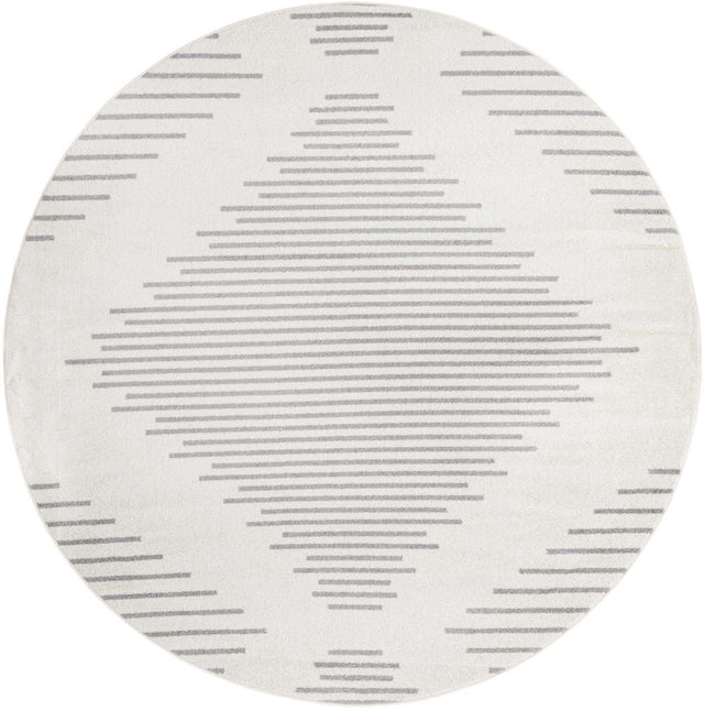 Ivory and Gray 7' 10 x 7' 10 Kai Round Area Rug Easy Clean 100% Polypropylene With Cotton Backing Modern Geometric Carpet for Living, Dining, Office, Bedroom for Sale at Rug Engine