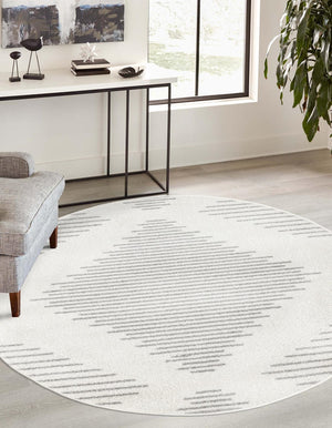 Ivory and Gray 7' 10 x 7' 10 Kai Round Area Rug Easy Clean 100% Polypropylene With Cotton Backing Modern Geometric Carpet for Living, Dining, Office, Bedroom for Sale at Rug Engine