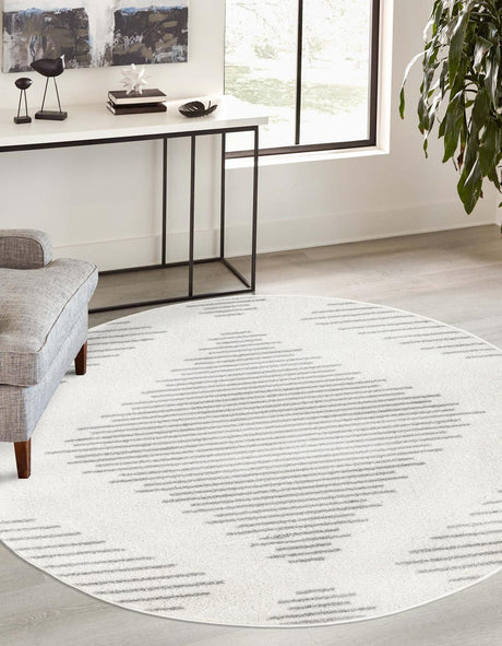 Ivory and Gray 10' x 10' Kai Round Area Rug Easy Clean 100% Polypropylene With Cotton Backing Modern Geometric Carpet for Living, Dining, Office, Bedroom for Sale at Rug Engine