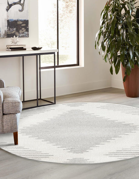 Ivory and Gray 3' 1 x 3' 1 Kai Round Area Rug Easy Clean 100% Polypropylene With Cotton Backing Modern Geometric Carpet for Living, Dining, Office, Bedroom for Sale at Rug Engine