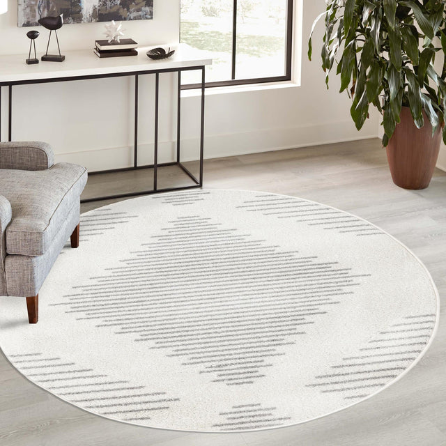 Ivory and Gray 6' 1 x 6' 1 Kai Round Area Rug Easy Clean 100% Polypropylene With Cotton Backing Modern Geometric Carpet for Living, Dining, Office, Bedroom for Sale at Rug Engine