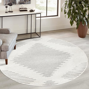 Ivory and Gray 7' 10 x 7' 10 Kai Round Area Rug Easy Clean 100% Polypropylene With Cotton Backing Modern Geometric Carpet for Living, Dining, Office, Bedroom for Sale at Rug Engine