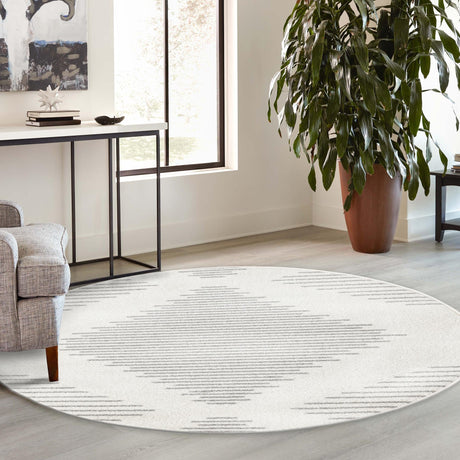 Ivory and Gray 6' 1 x 6' 1 Kai Round Area Rug Easy Clean 100% Polypropylene With Cotton Backing Modern Geometric Carpet for Living, Dining, Office, Bedroom for Sale at Rug Engine