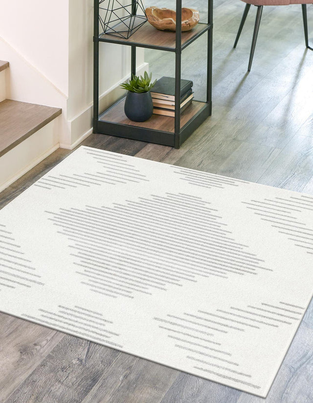 Ivory and Gray 7' 1 x 7' 1 Kai Square Area Rug Easy Clean 100% Polypropylene With Cotton Backing Modern Geometric Carpet for Living, Dining, Office, Bedroom for Sale at Rug Engine