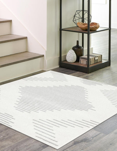 Ivory and Gray 10' x 10' Kai Square Area Rug Easy Clean 100% Polypropylene With Cotton Backing Modern Geometric Carpet for Living, Dining, Office, Bedroom for Sale at Rug Engine