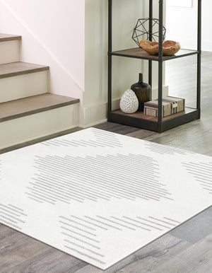 Ivory and Gray 5' 3 x 5' 3 Kai Square Area Rug Easy Clean 100% Polypropylene With Cotton Backing Modern Geometric Carpet for Living, Dining, Office, Bedroom for Sale at Rug Engine