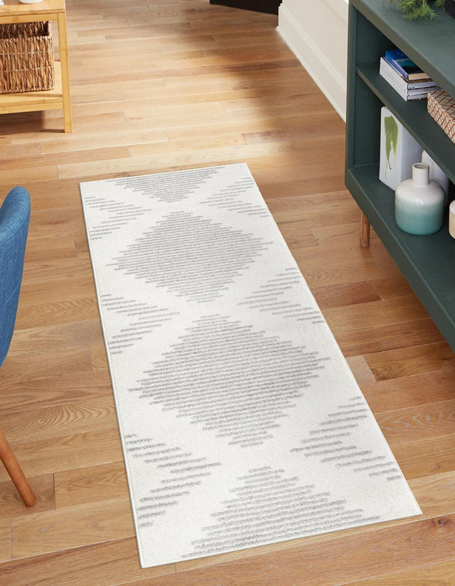 Ivory and Gray 2' 7 x 10' Kai Runner Area Rug Easy Clean 100% Polypropylene With Cotton Backing Modern Geometric Carpet for Living, Dining, Office, Bedroom for Sale at Rug Engine